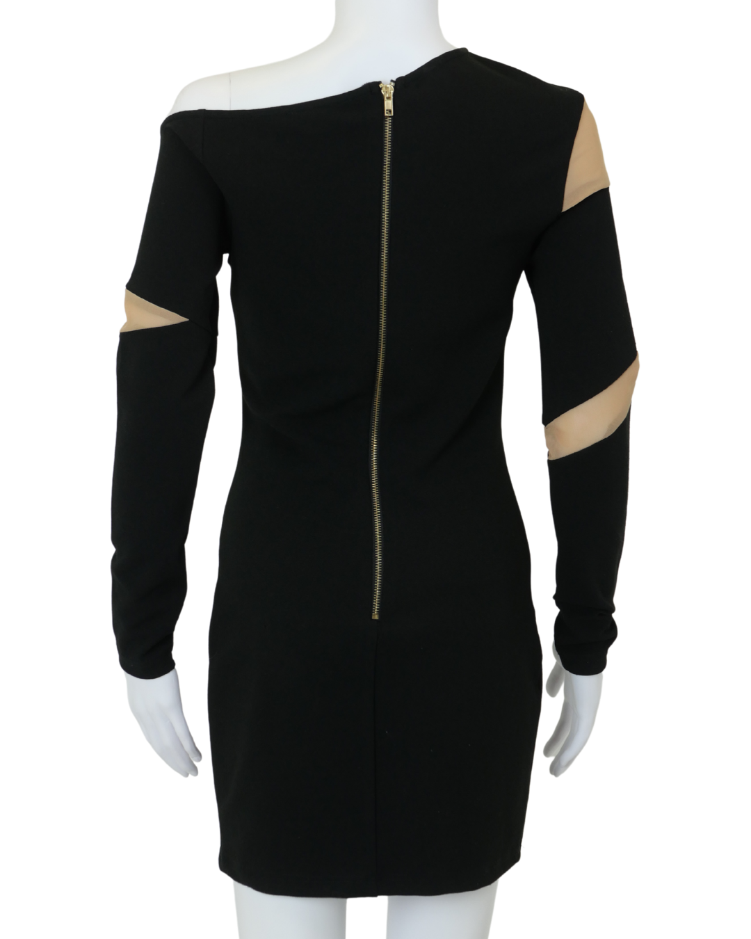 Forever Unique Black Long-sleeve Dress with Beige Detail - Size 8 - Preloved