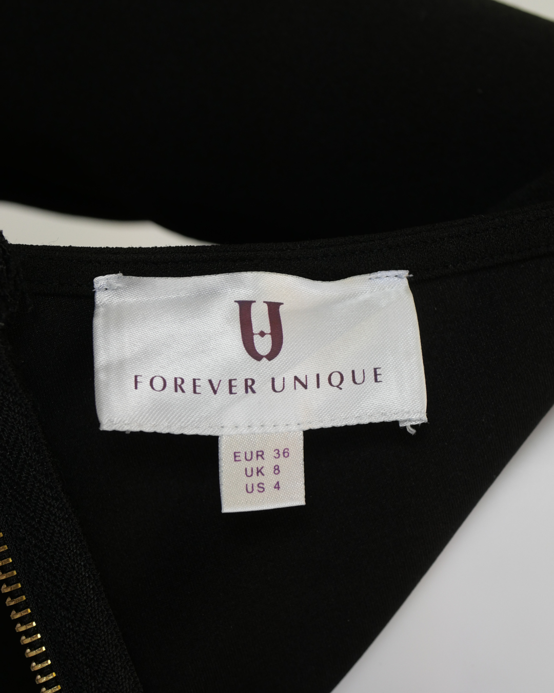 Forever Unique Black Long-sleeve Dress with Beige Detail - Size 8 - Preloved