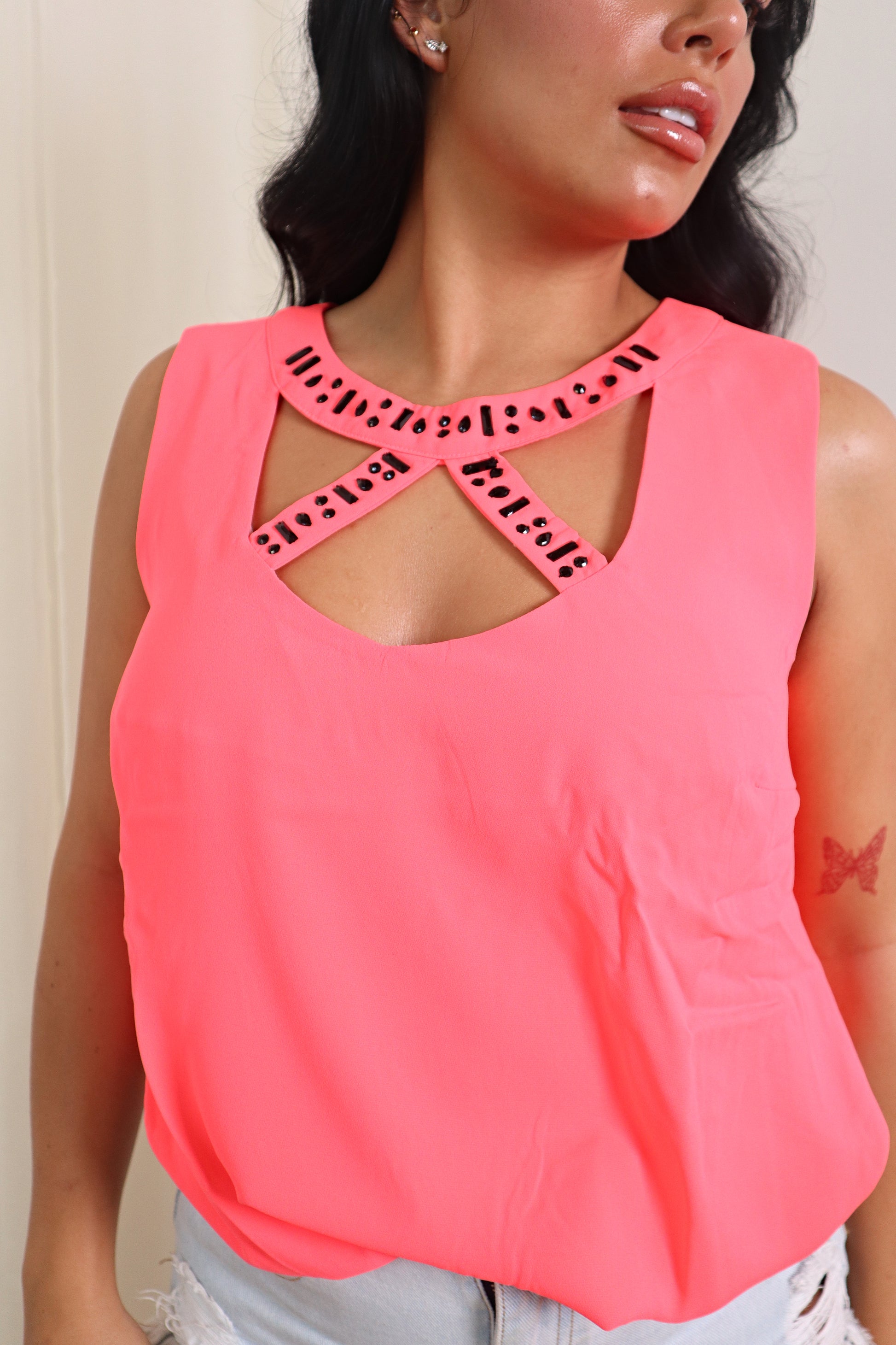 Simply Be Hot Pink Beaded Sleeveless Top - New Tags