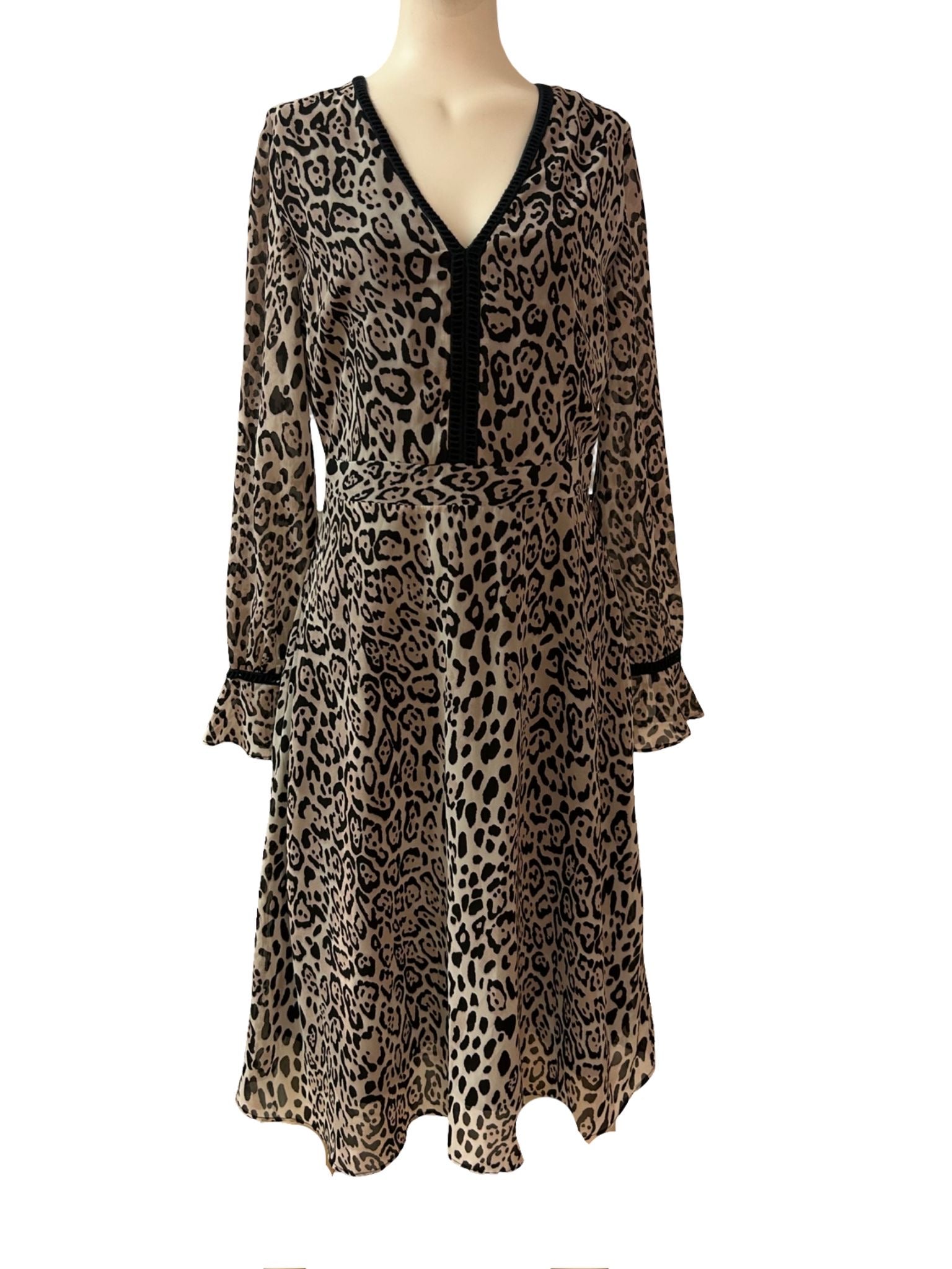 Sosandar  Grey Leopard Pattern Dress - Preloved - Size -10