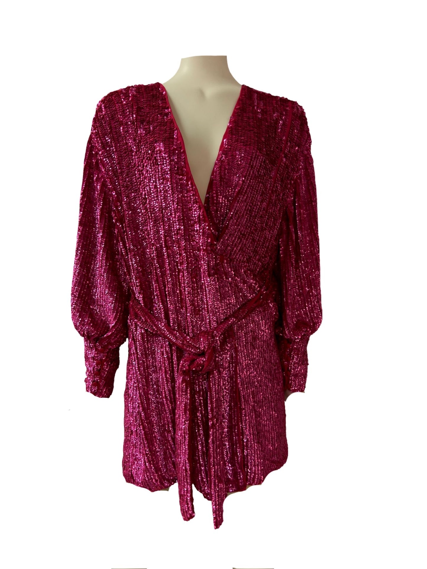 Asos Red Sequin Wrap Mini Dress - Size - 10 - Preloved