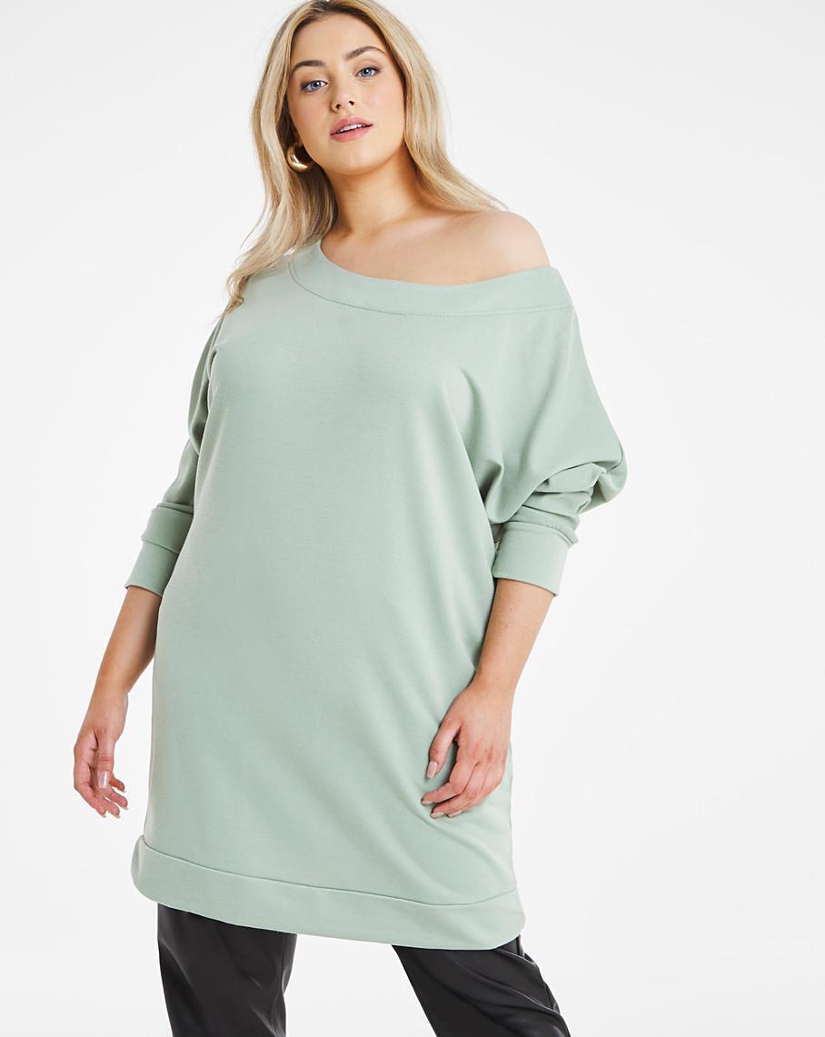 Simply Be Khaki Off Shoulder Sweatshirt Dress - Size -26 - New