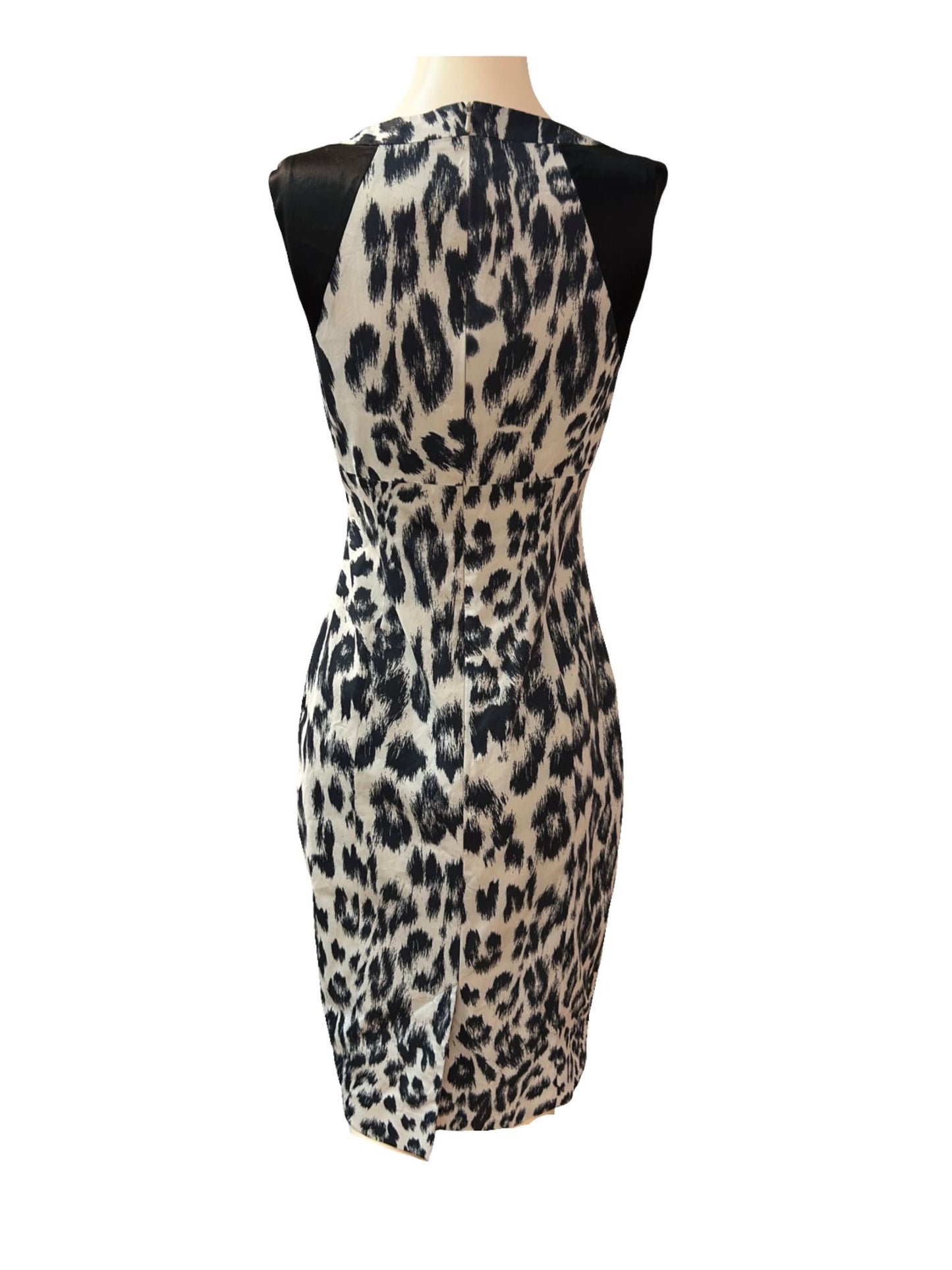 Karen Millen Black & White Leopard Print Dress - Size -12 - Preloved
