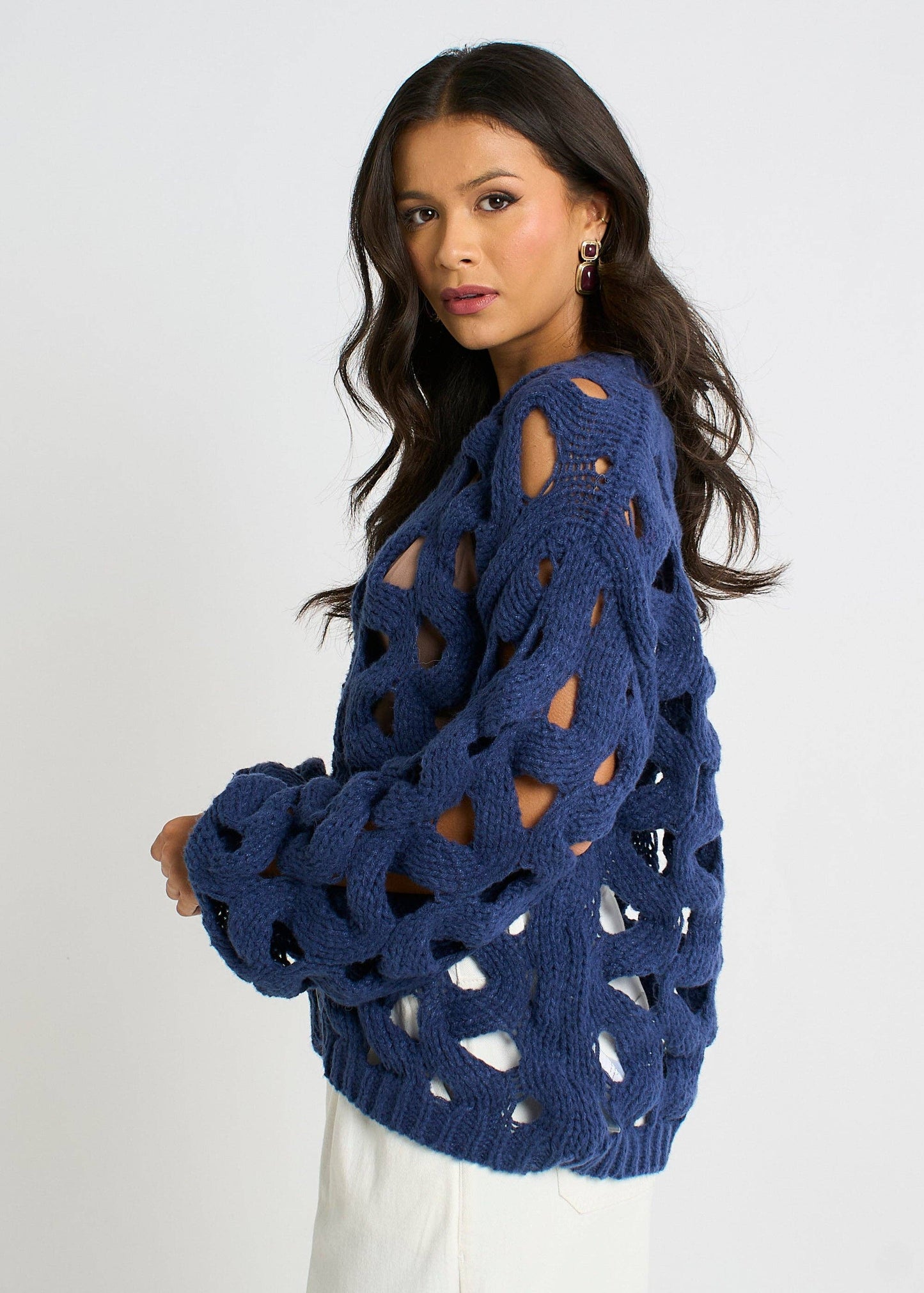 Navy Hollow Chunky Knit Cardigan - New