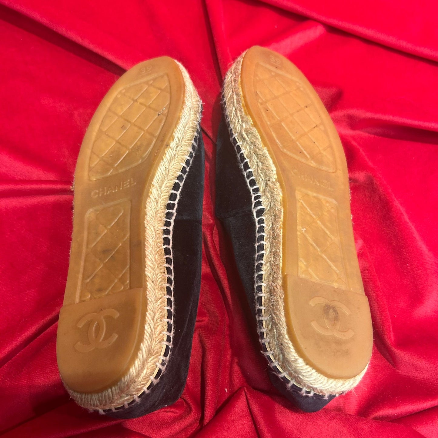 Chanel Navy Velvet Espadrilles Size UK 6