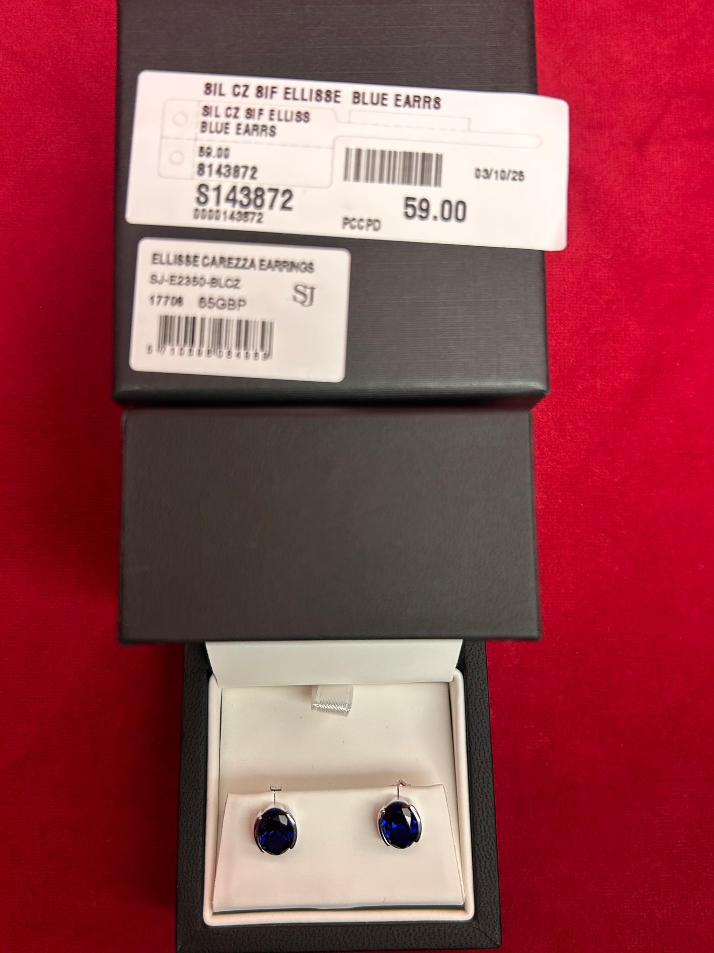 Sif Jakobs Ellisse Carezza Silver Blue Cubic Zirconia Stud Earrings - New in Box