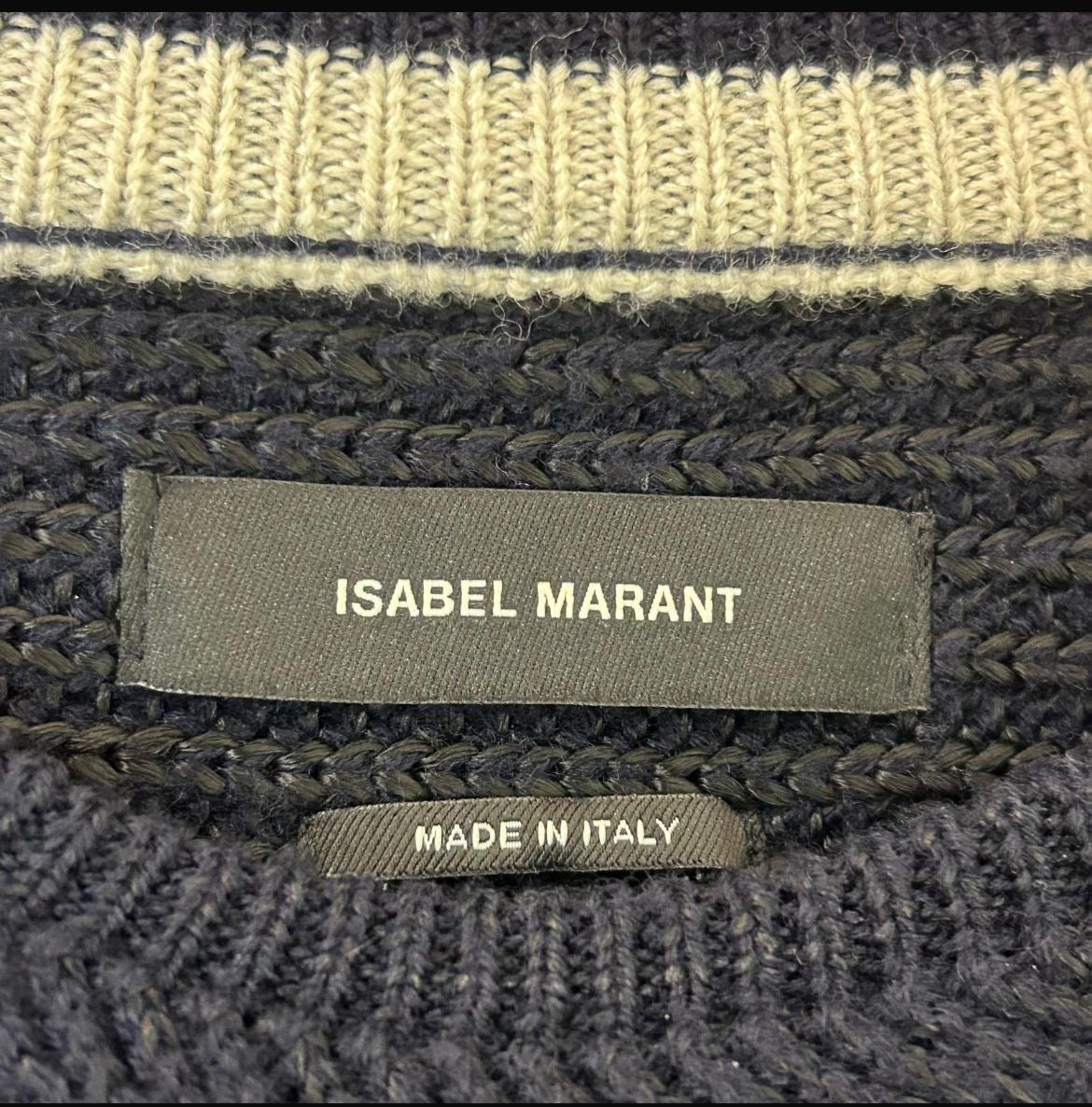 Isabel Marant Navy and Cream Haeza Wool Knit Jumper Dress - Size UK 8
