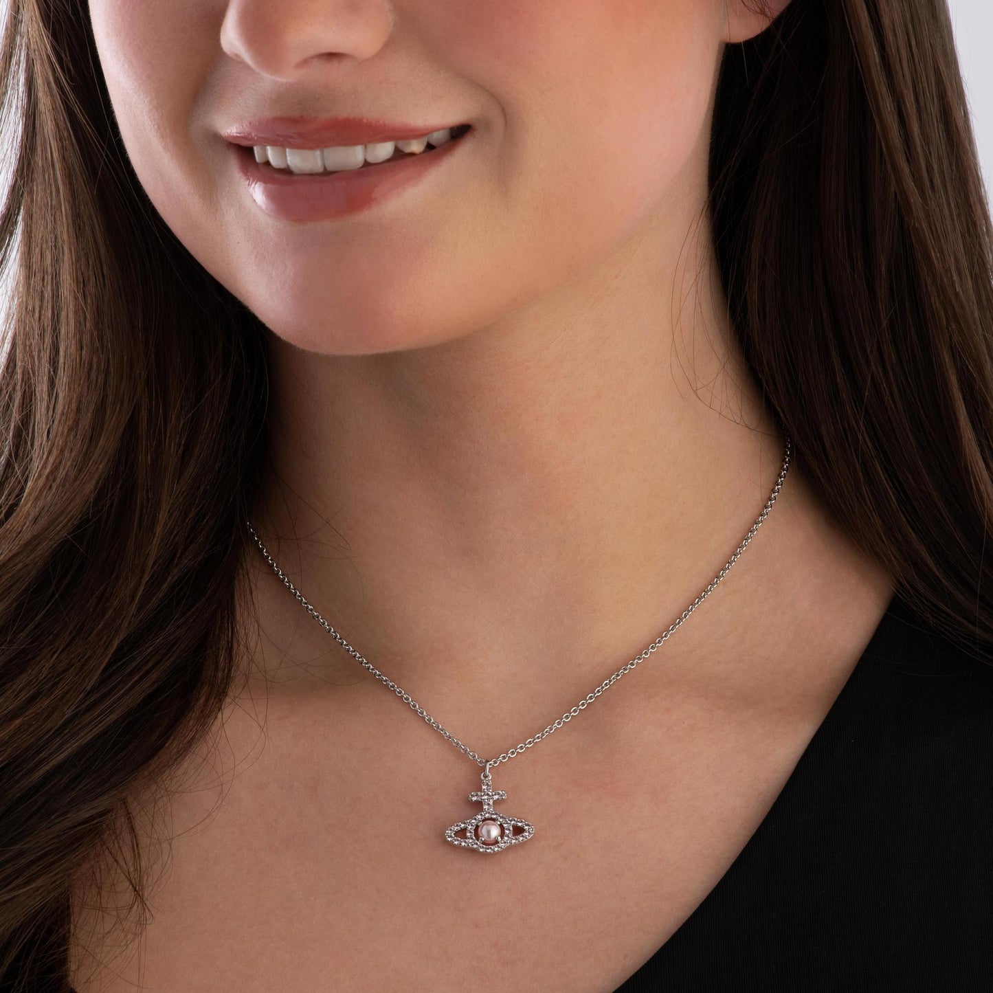Vivienne Westwood Olympia Silver Cubic Zirconia and Pearl Pendant - New tags- box