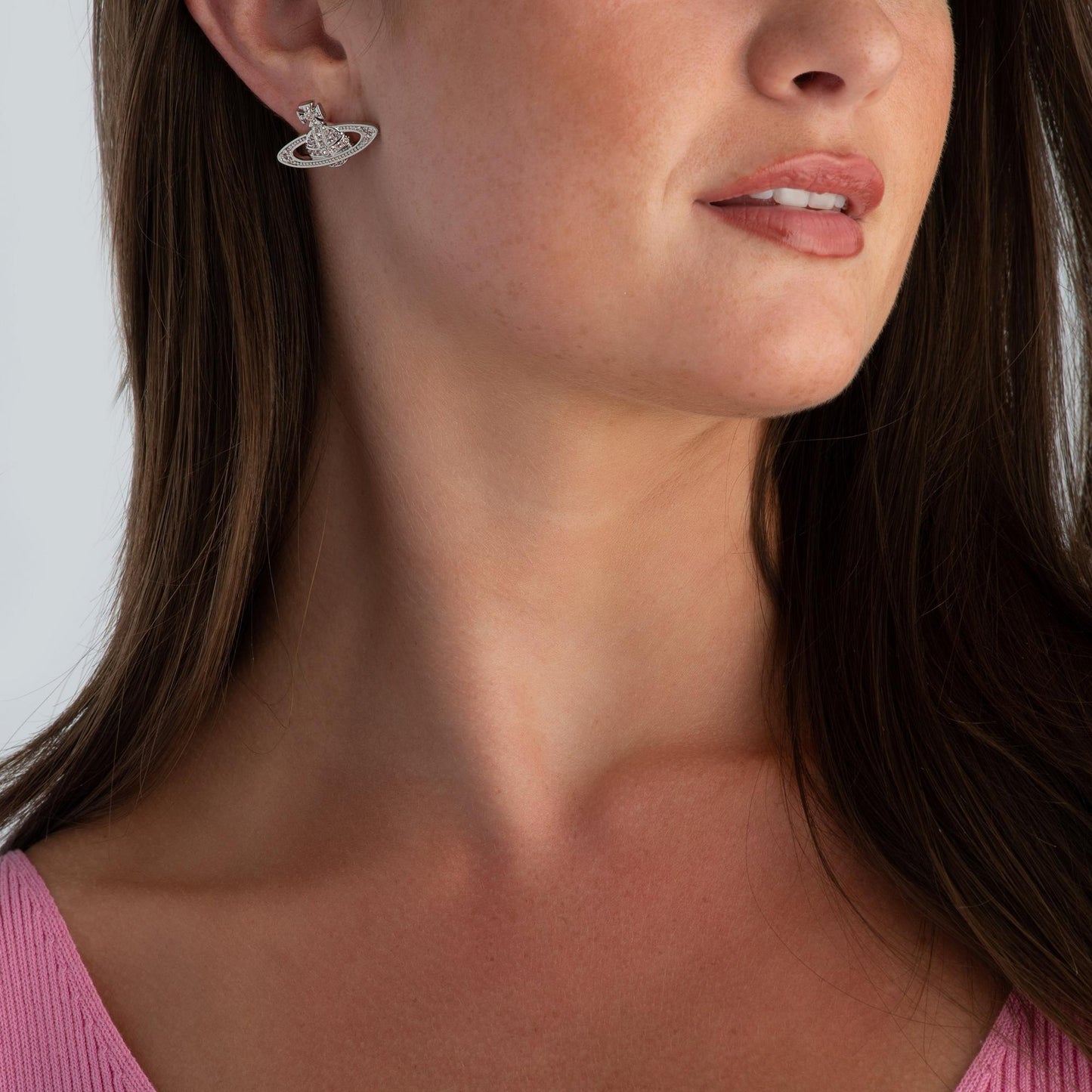 Vivienne Westwood Mini Bas Relief Silver Cubic Zirconia Stud Earrings - New in box