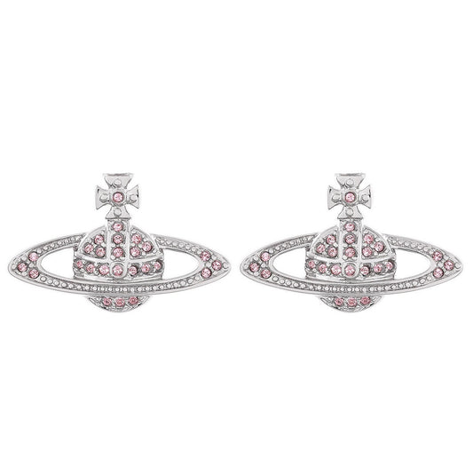 Vivienne Westwood Mini Bas Relief Silver Cubic Zirconia Stud Earrings - New in box