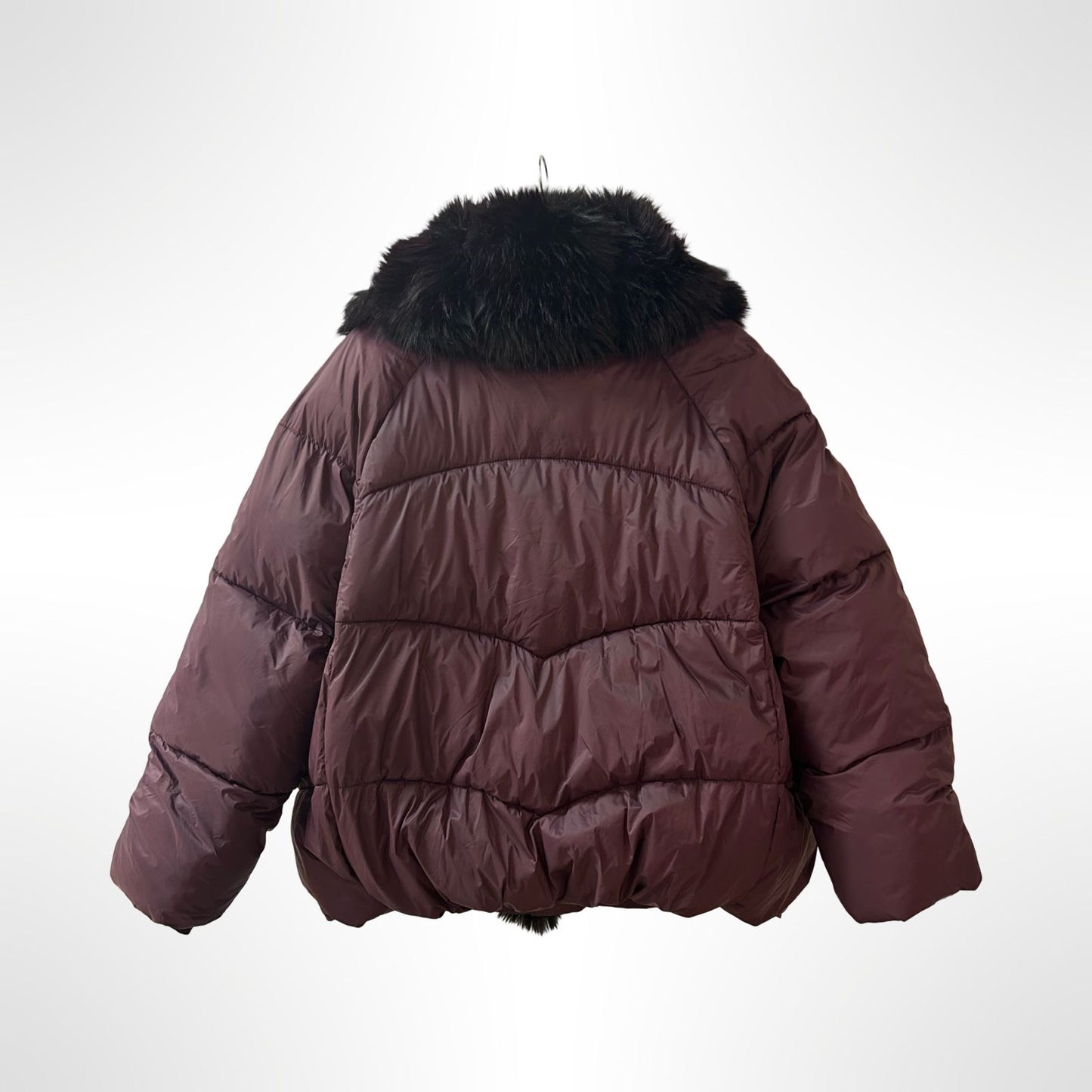 Burgundy Puffa Faux Fur Collar Jacket - New