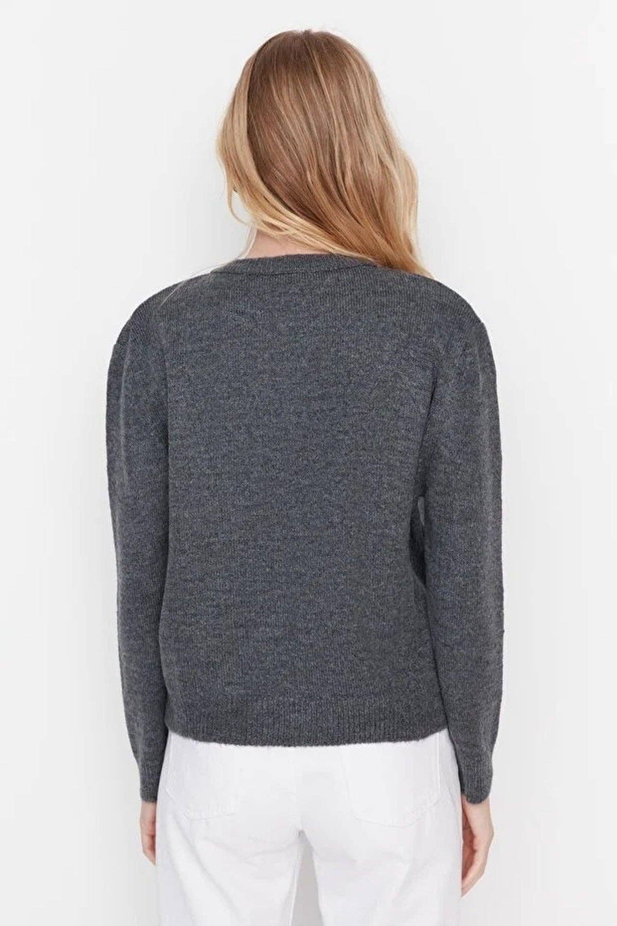 Soft-Textured Knit Cardigan with Jewellery Button Detail