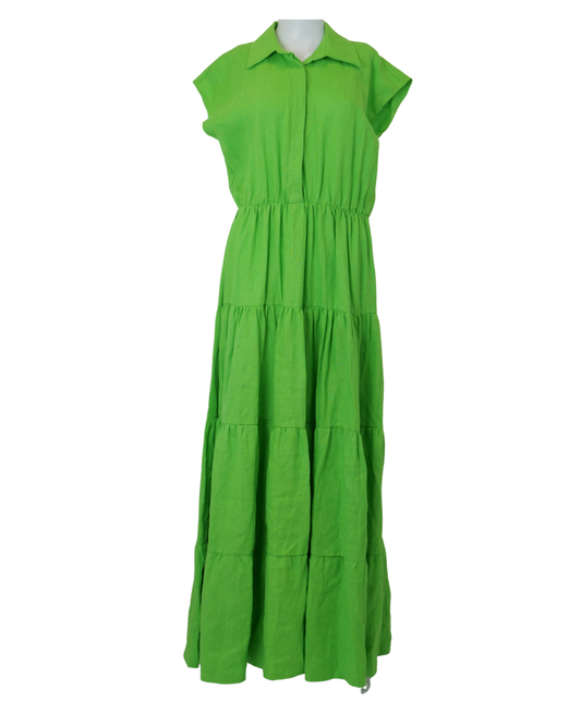 Forever Unique Green Linen Maxi Dress - Size 8 - Preloved 