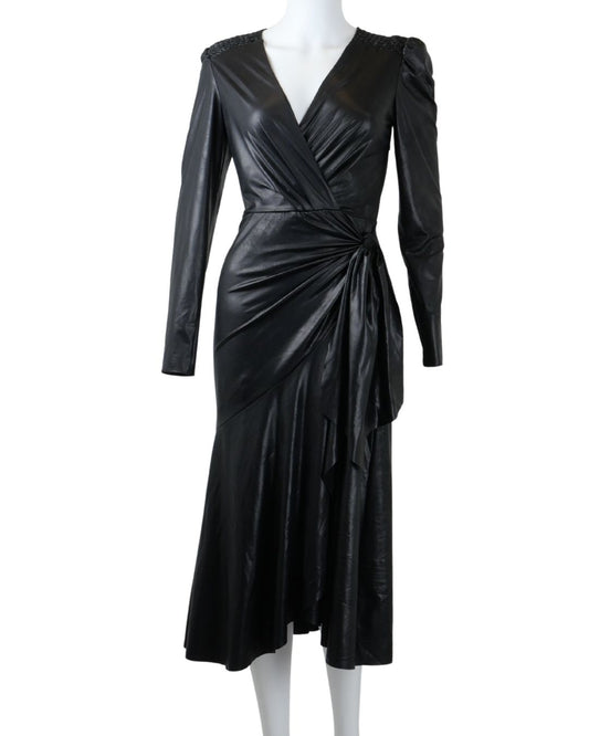 Forever Unique Black Faux Leather Wrap  Dress - Size - 8 - New No Tags 