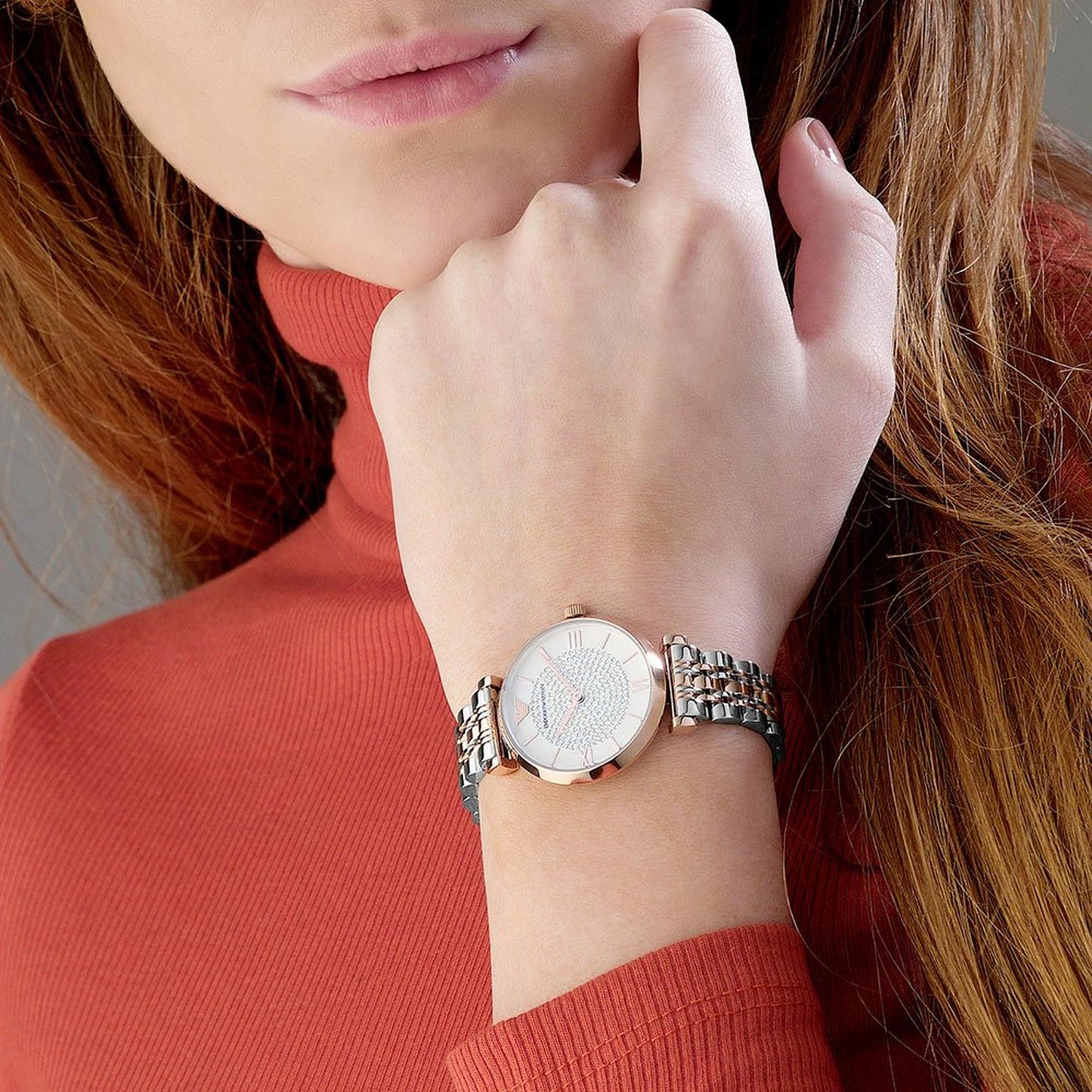Emporio Armani Stainless Steel and Rose Gold Crystal Watch - New in box 