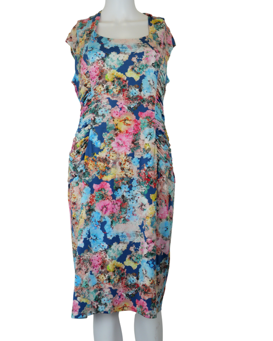 Phase Eight Multi Coloured Floral Gathered Waist Dress - Size -16 - New 