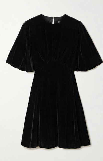 Les Reveries Black Velvet Gathered Dress - Size US -12 - UK - L - New Tags