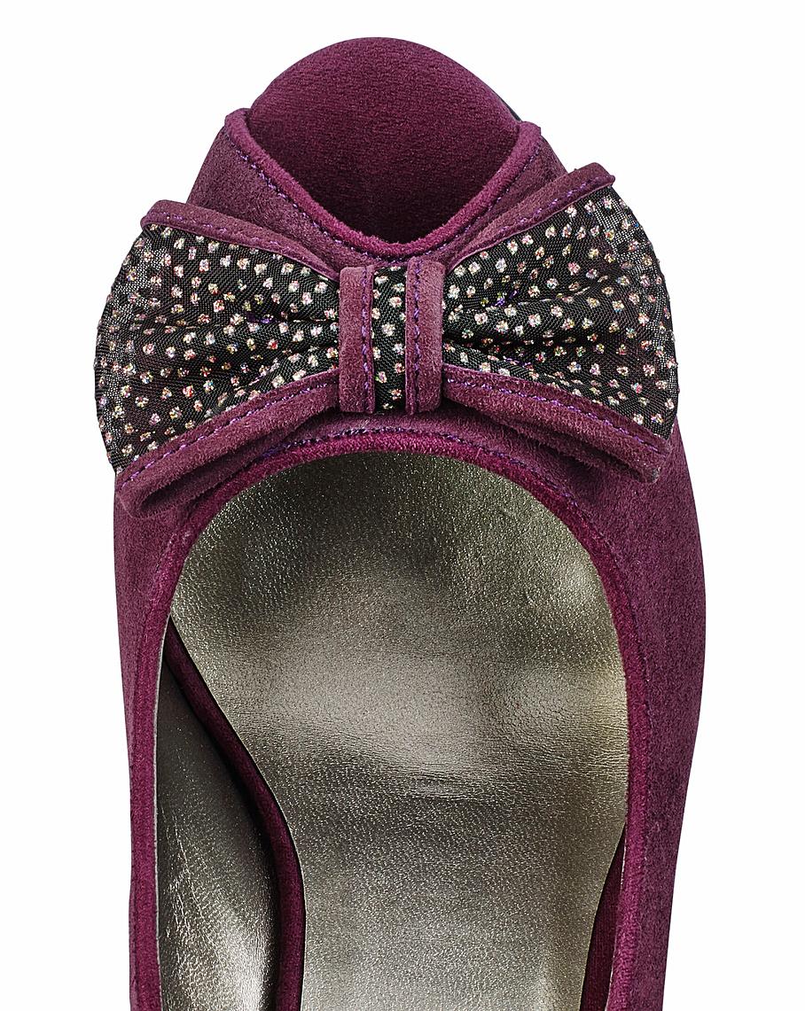 Lotus Peep Toe Suede Shoe with Bow Trim Wide E Fit