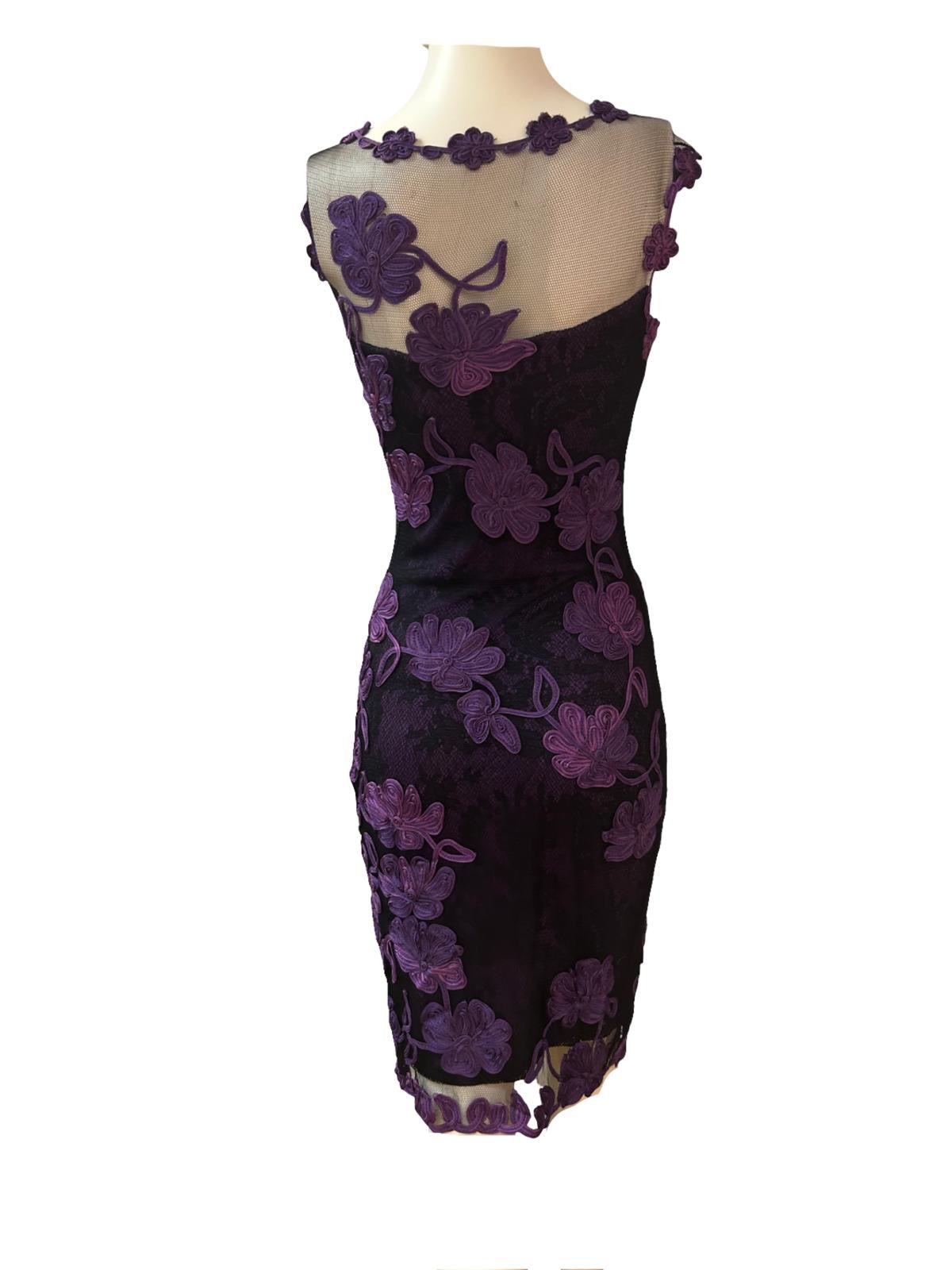 Phase Eight Purple Black Lace Dress - Size - 10 - Preloved 