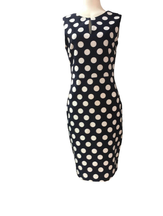 Phase Eight Navy and White Polka Dot Dress - Size - 10 - Preloved 