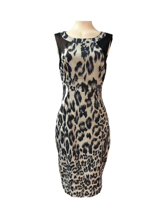 Karen Millen Black & White Leopard Print Dress - Size -12 - Preloved 