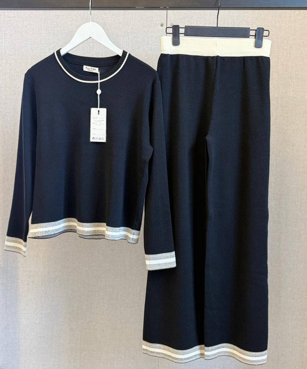 Black Knit Co-ords with White Striped Border