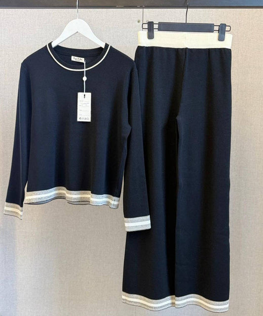 Black Knit Co-ords with White Striped Border