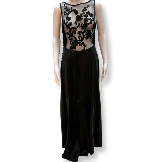 JS Collections Black Mesh Floral Maxi Dress - Size 12 - Preloved