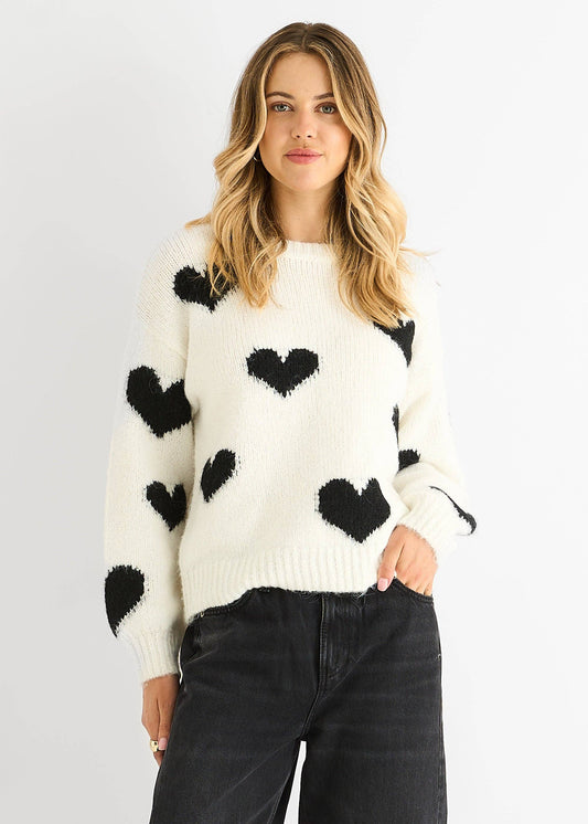 Cream Contrast Heart Oversized Knit Jumper - New Tags