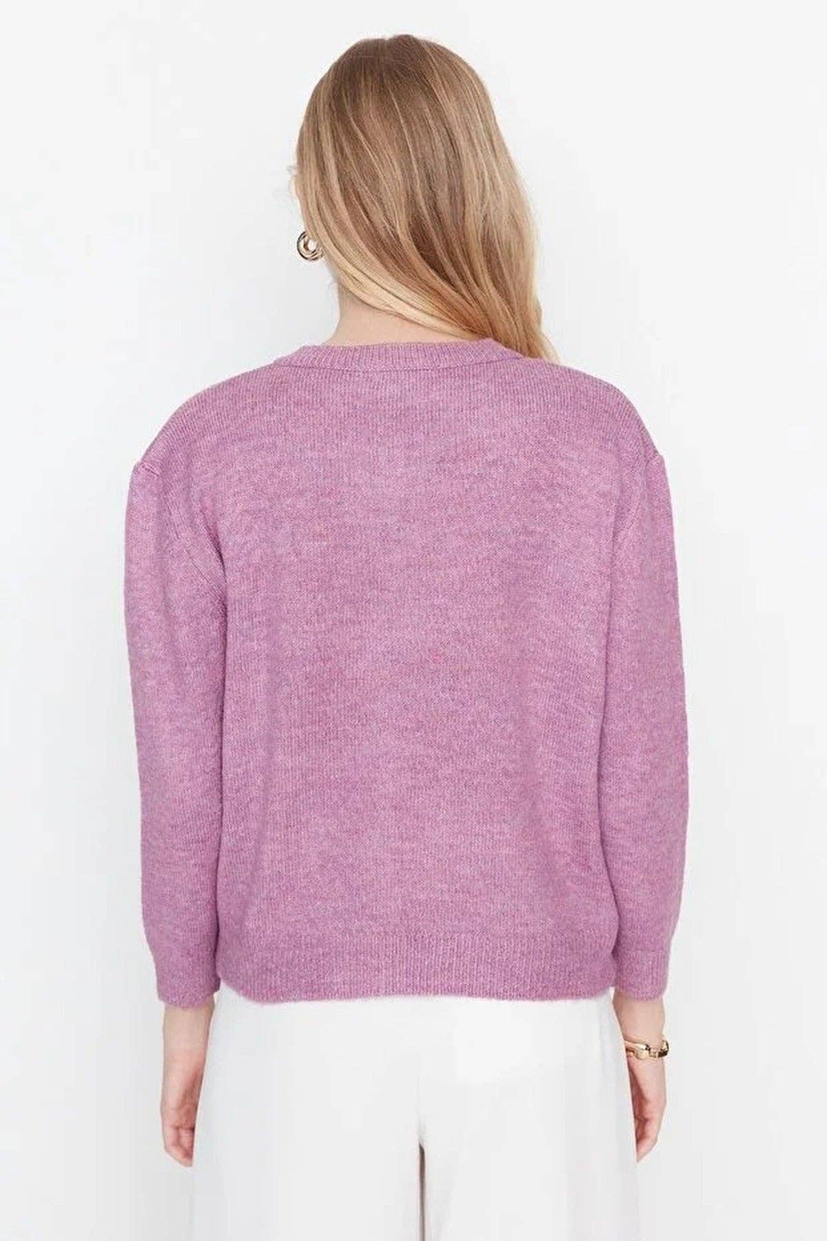 Soft-Textured Knit Cardigan with Jewellery Button Detail