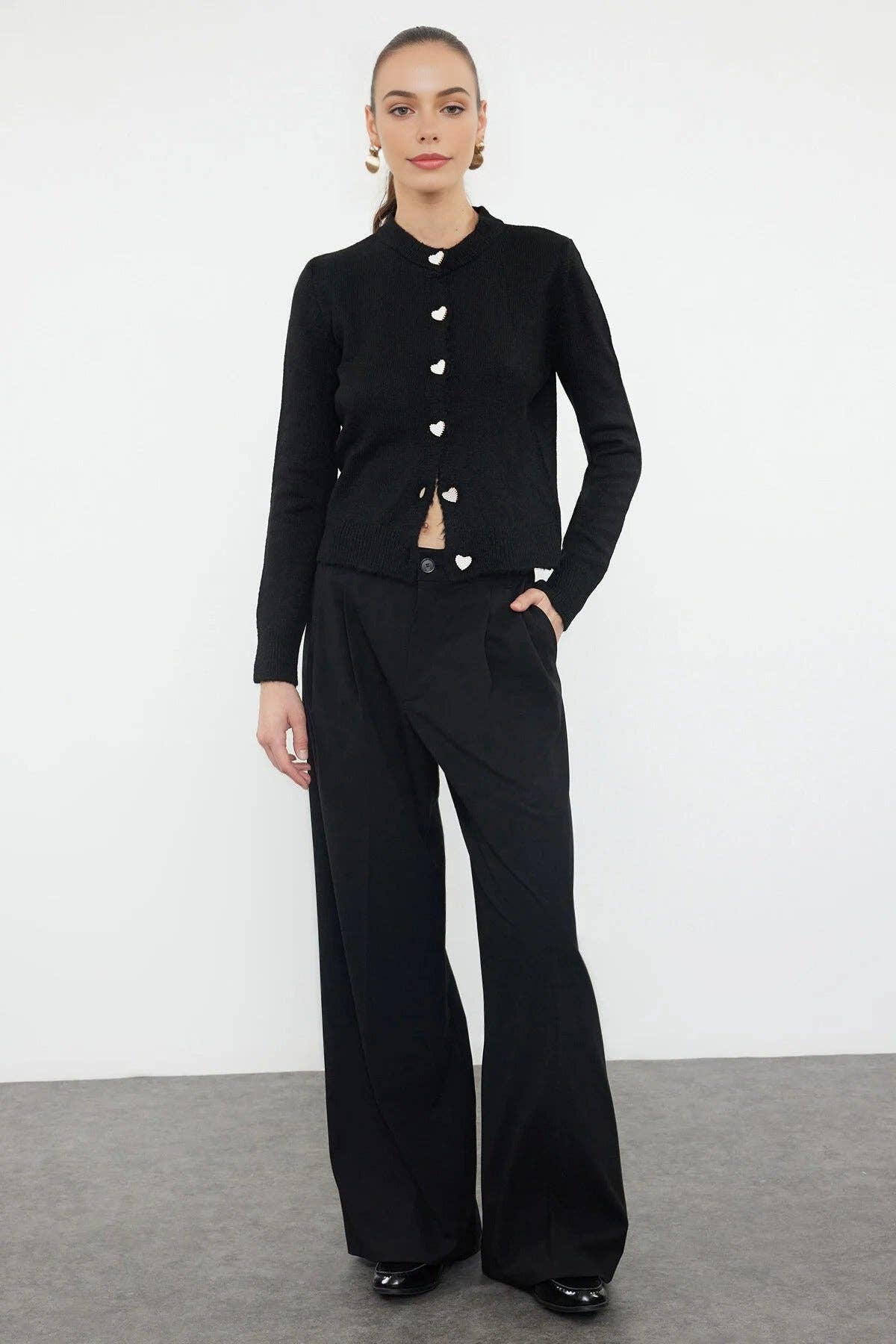 Soft-Textured Knit Cardigan with Jewellery Button Detail