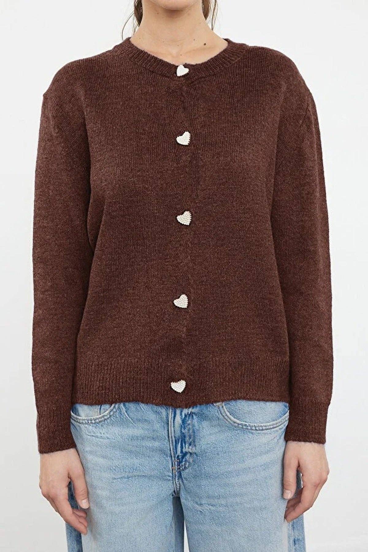 Soft-Textured Knit Cardigan with Jewellery Button Detail