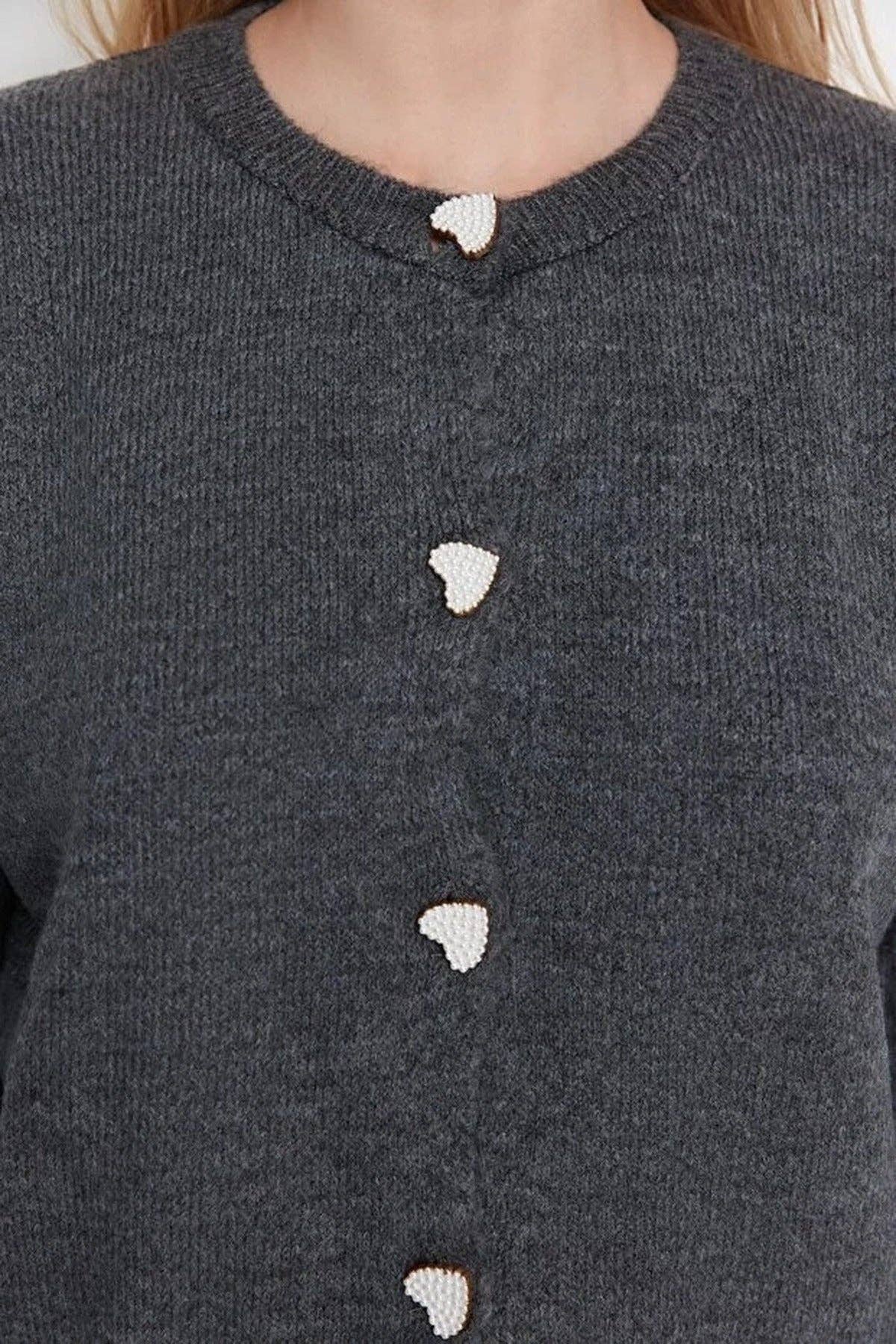 Soft-Textured Knit Cardigan with Jewellery Button Detail
