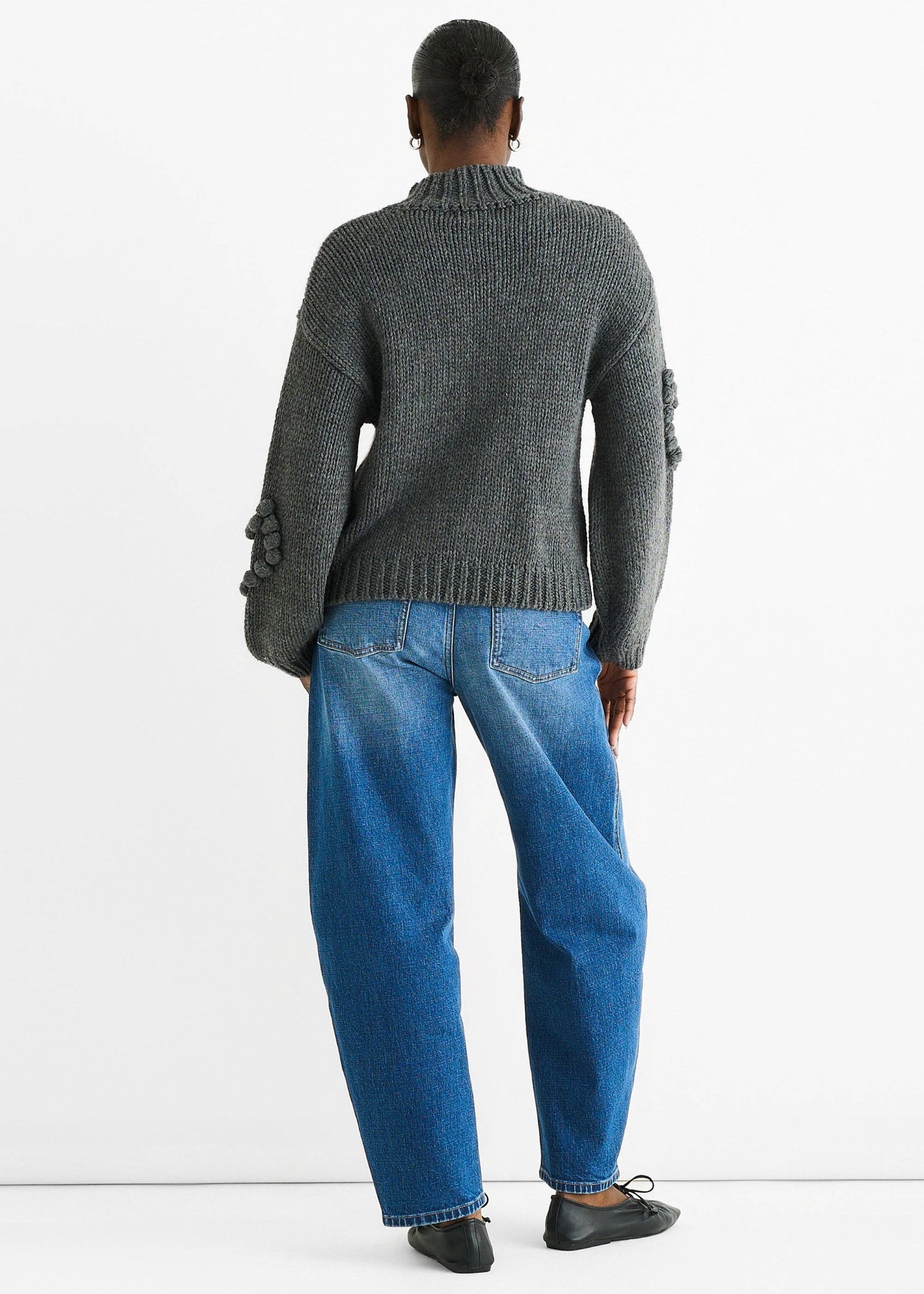 Dark Grey Heart Bubble Chunky Knit High Neck Jumper - New With Tags