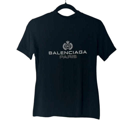 Balenciaga Black Print Silver Crown Logo T Shirt- Size S
