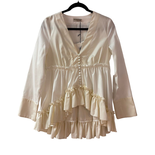 Balenciaga Ruffled White & Cream Cotton Blouse - Size UK 8 - New Tags