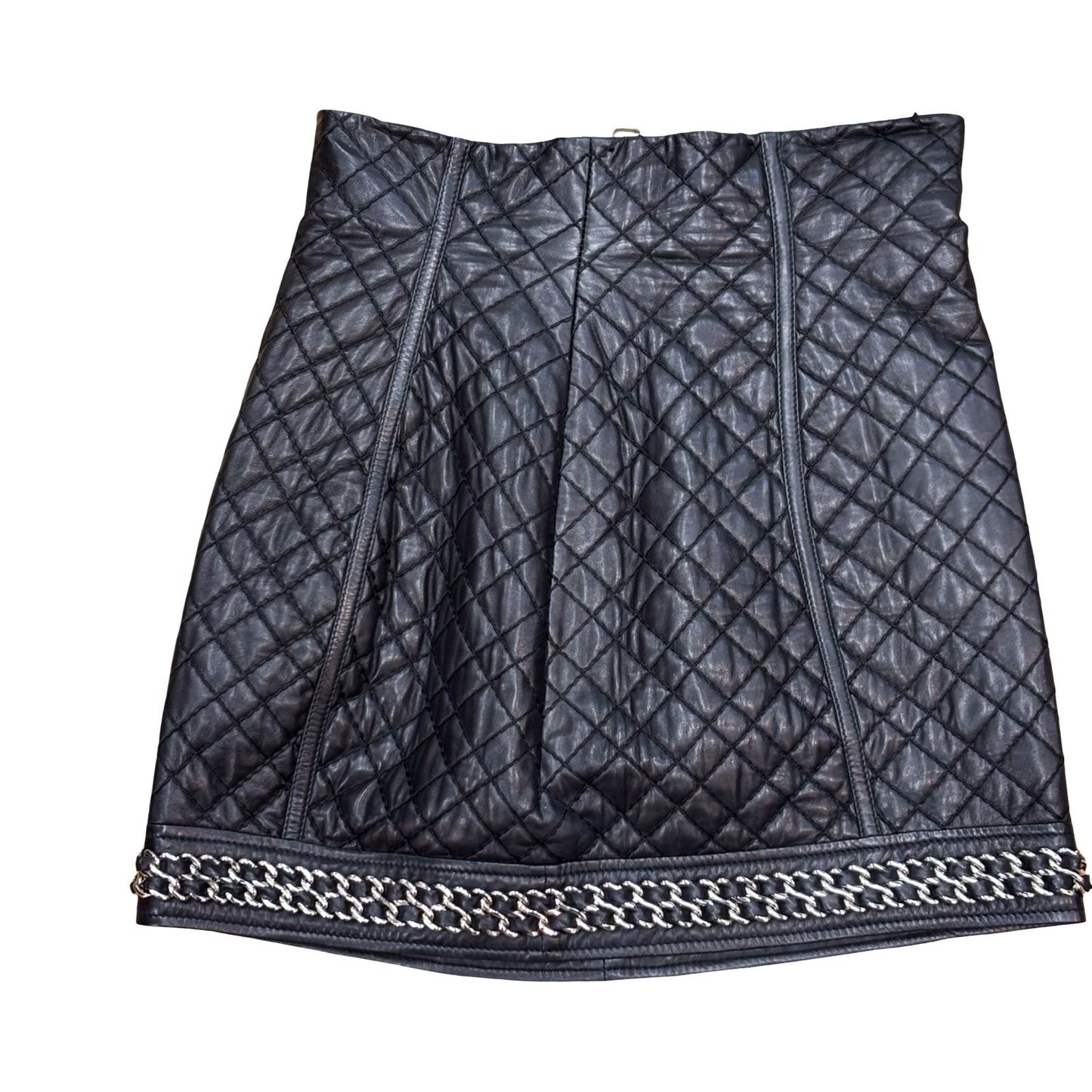 Balmain Black Leather Mini Skirt - UK 8