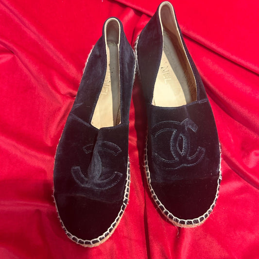 Chanel Navy Velvet Espadrilles Size UK 6