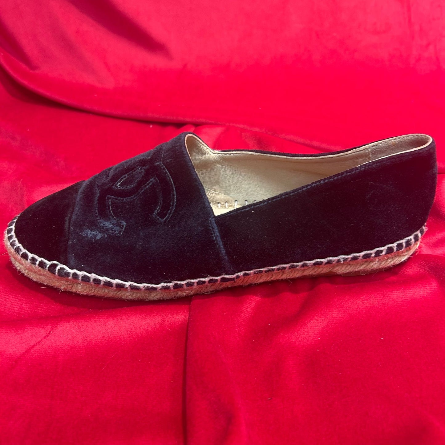 Chanel Navy Velvet Espadrilles Size UK 6