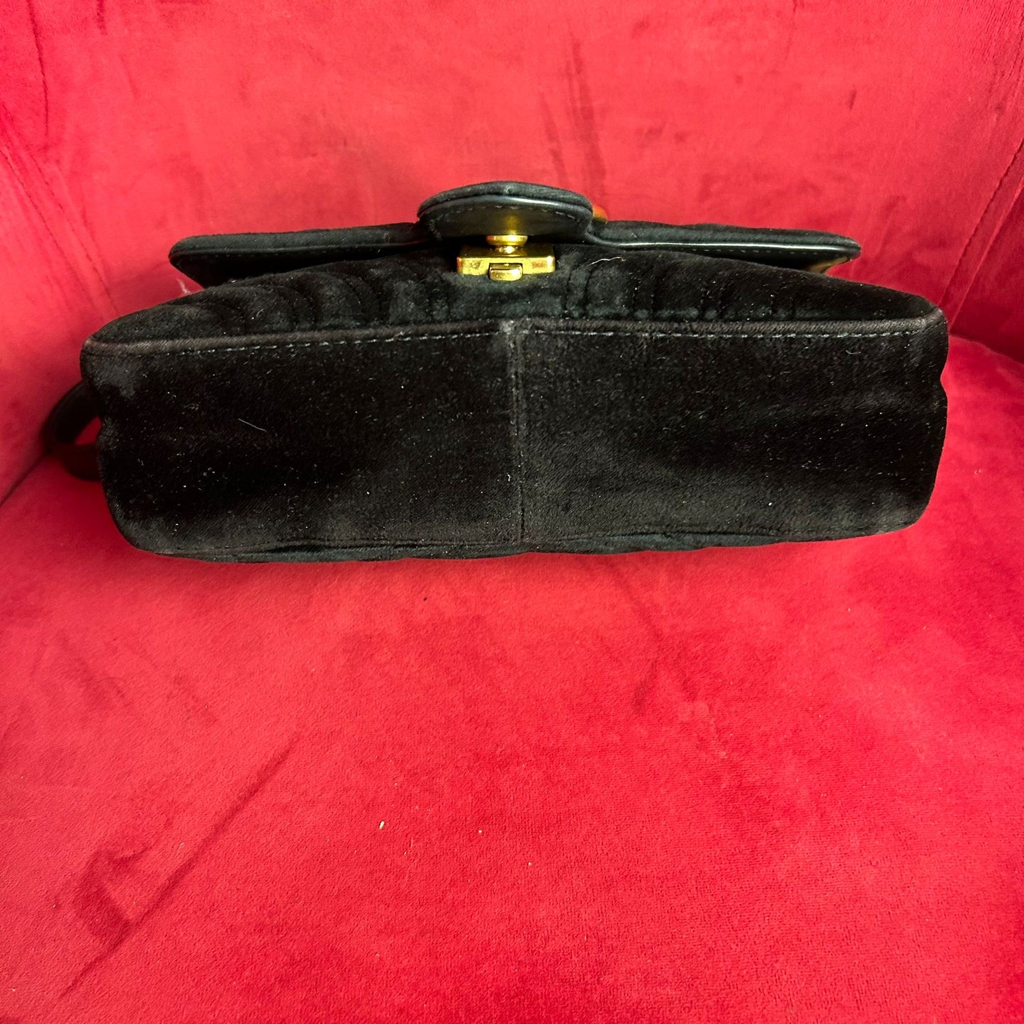 Gucci GG Marmont Black Velvet Flap Bag Matelasse Small Crossbody - Preloved