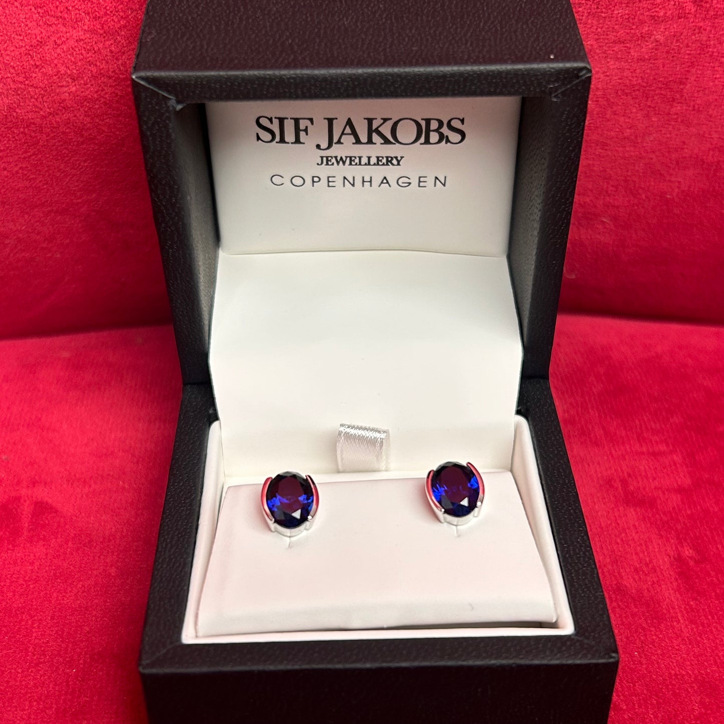 Sif Jakobs Ellisse Carezza Silver Blue Cubic Zirconia Stud Earrings - New in Box