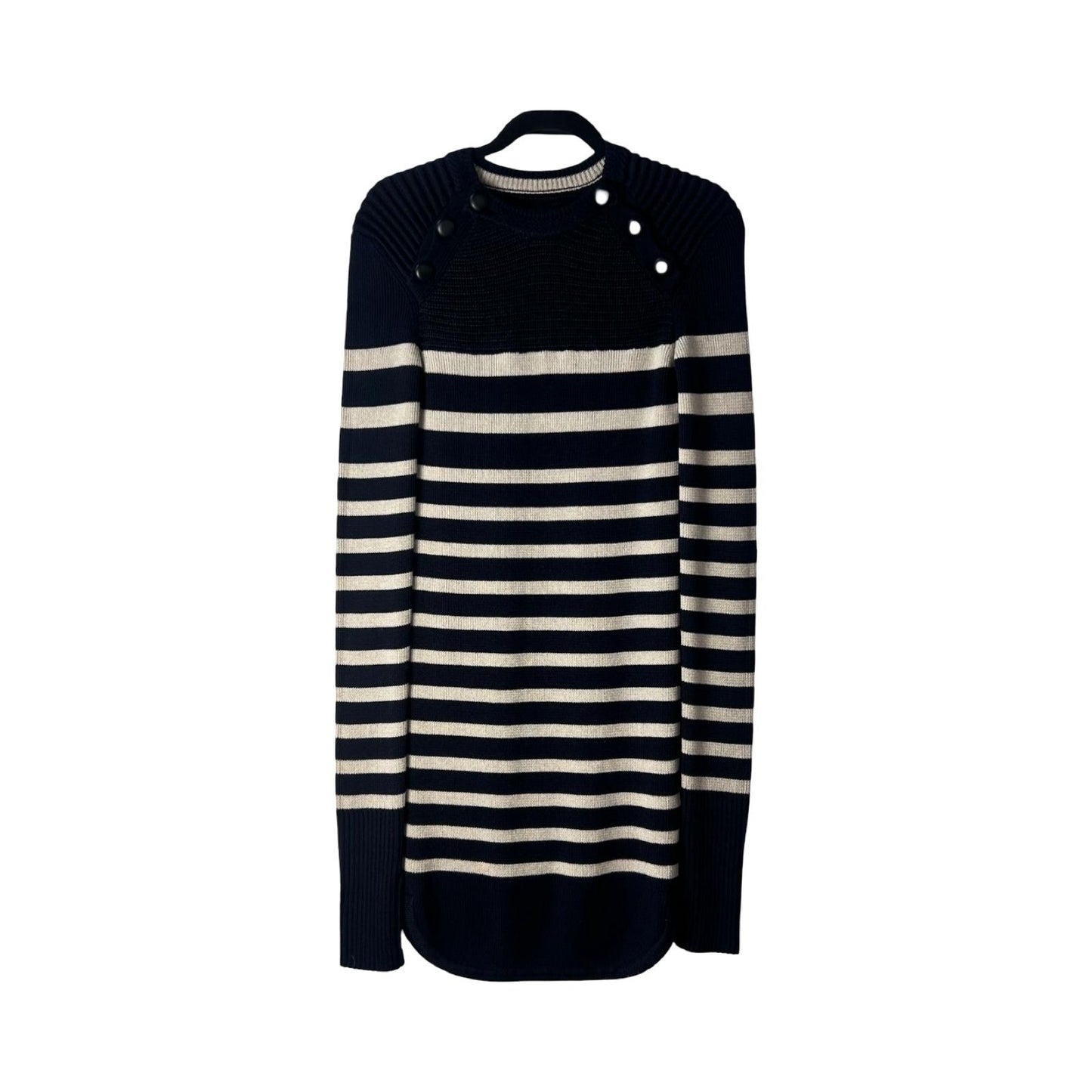 Isabel Marant Navy and Cream Haeza Wool Knit Jumper Dress - Size UK 8