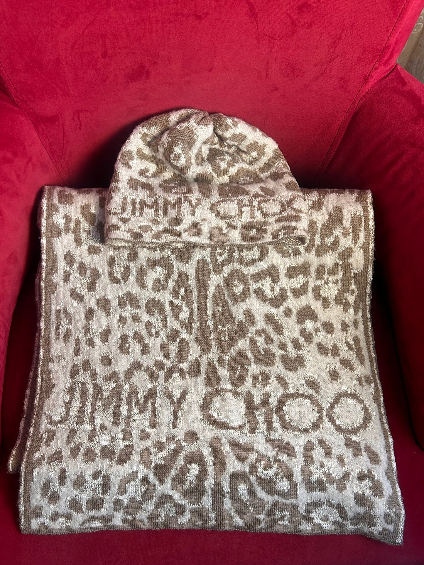 Jimmy Choo Leopard Print Hat & Scarf