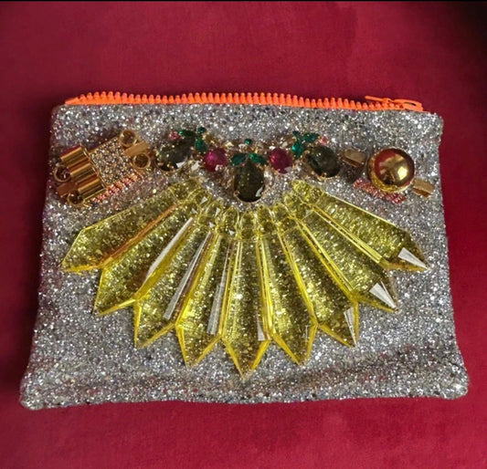Mawi Glitter Clutch Bag with Jewel Embellishments