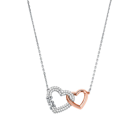 Michael Kors Silver and Rose Tone Cubic Zirconia Heart Necklace - New Tags