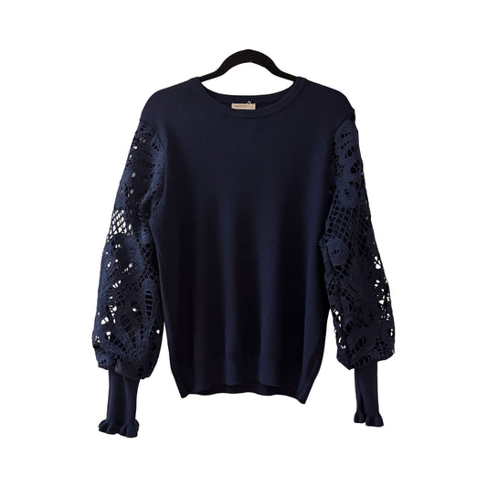 Navy Crochet Sleeve Jumper - One Size - New Tags