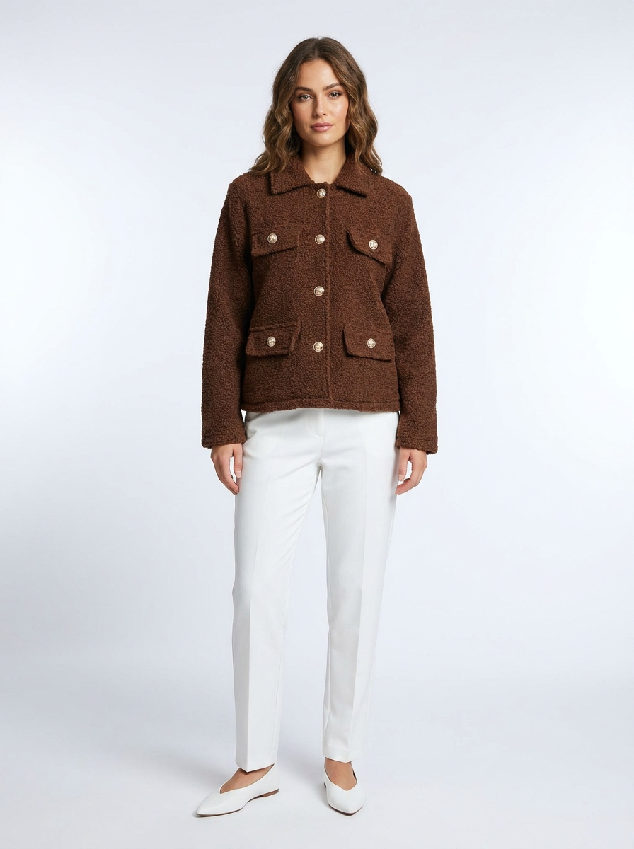 Boucle Jacket in Coffee with Gold Buttons - New