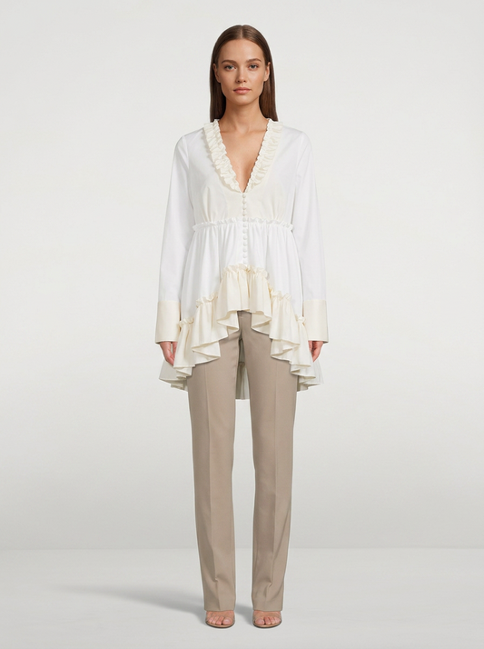Balenciaga Ruffled White & Cream Cotton Blouse - Size UK 8 - New Tags