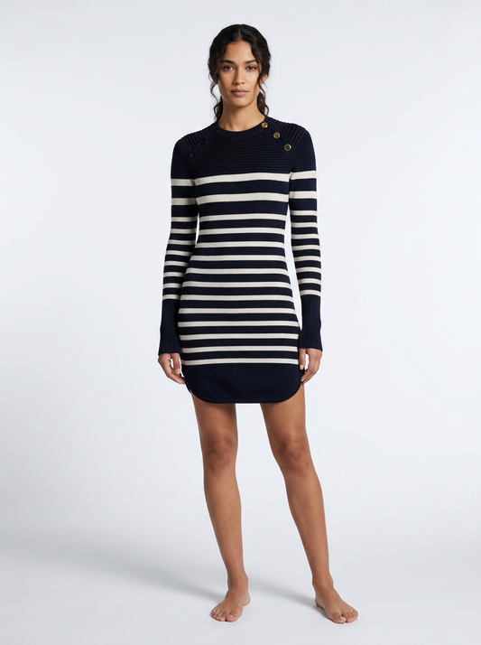 Isabel Marant Navy and Cream Haeza Wool Knit Jumper Dress - Size UK 8