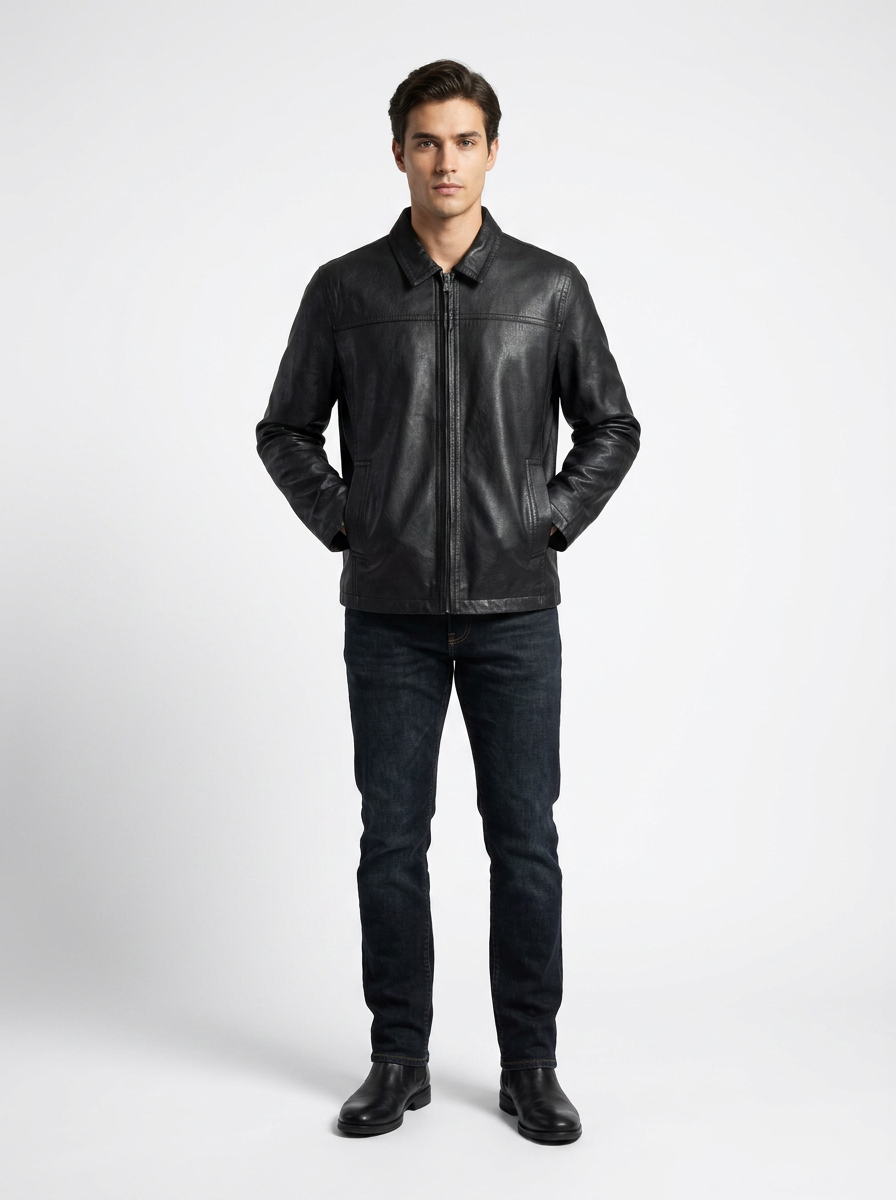 John Lewis Mens's Black Leather Jacket - Size - XXL -New